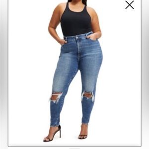 Good American Good Waist Distressed Jeans Size 20 plus mid wash high rise